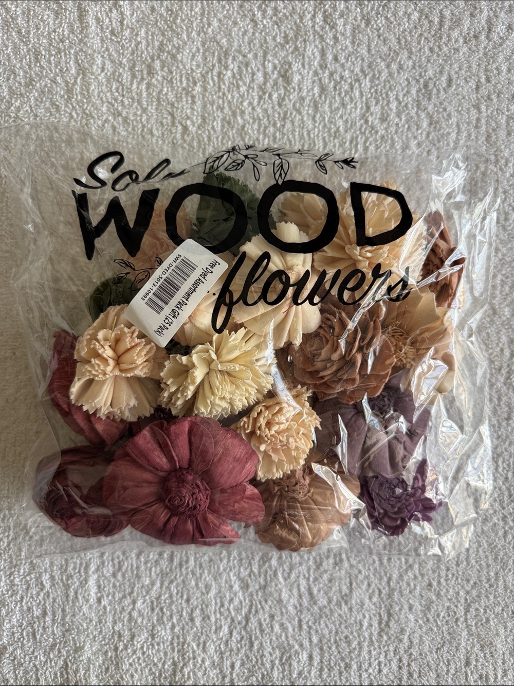 Solo Wood Flowers Decorative Assortment Cream, Brown & Burgundy Flowers 25 Pack